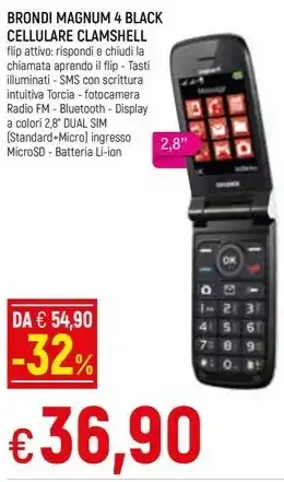 Famila Superstore BRONDI MAGNUM 4 BLACK CELLULARE CLAMSHELL offerta