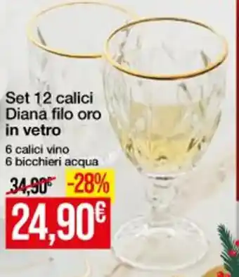 Galassia Casa Collection Set 12 calici Diana filo oro in vetro offerta