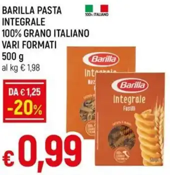 Galassia BARILLA PASTA INTEGRALE 100% GRANO ITALIANO VARI FORMATI offerta