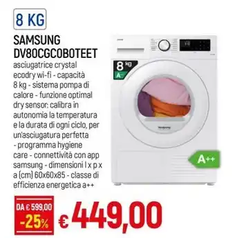 Galassia SAMSUNG DV80CGCOBOTEET offerta