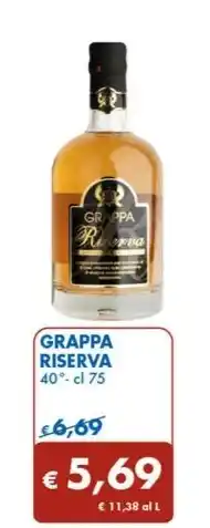 MD Discount GRAPPA RISERVA 40°- cl 75 offerta