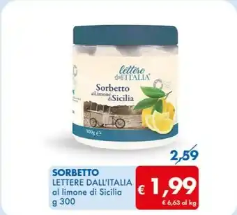 MD Discount SORBETTO LETTERE DALL'ITALIA al limone di Sicilia g 300 offerta