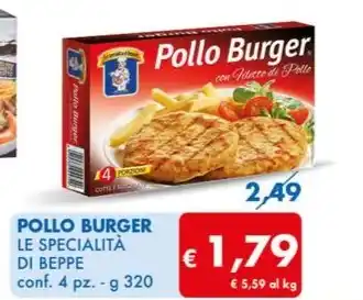 MD Discount POLLO BURGER LE SPECIALITÀ DI BEPPE conf. 4 pz. - g 320 offerta