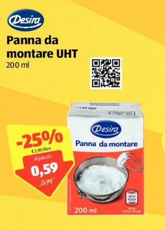 ALDI Desira Panna da montate UHT 200ml offerta