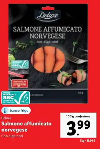 Lidl Salmone affumicato norvegese 100 g confezione offerta