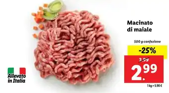 Lidl Macinato di maiale 500 g confezione offerta