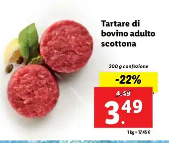 Lidl Tartare di bovino adulto scottona 200 g confezione offerta