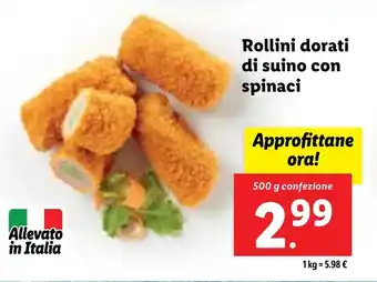 Lidl Rollini dorati di suino con spinaci 500 g confezione offerta