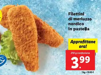 Lidl Filettini di merluzzo nordico in pastella 210 g confezione offerta
