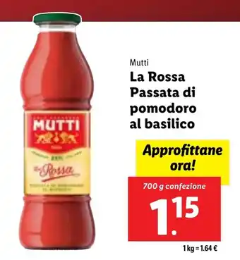 Lidl Mutti La Rossa Passata di pomodoro al basilico 700 g confezione offerta