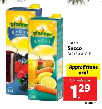 Lidl Pfanner Succo 1,5 l confezione offerta