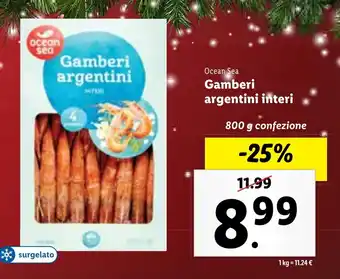 Lidl Ocean Sea Gamberi argentini interi 800 g confezione offerta