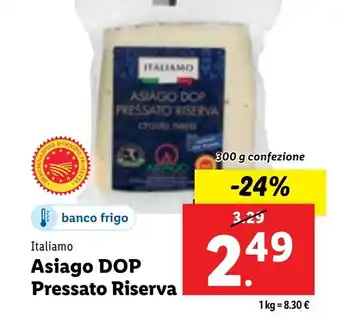 Lidl Italiamo Asiago DOP Pressato Riserva 300 g confezione offerta