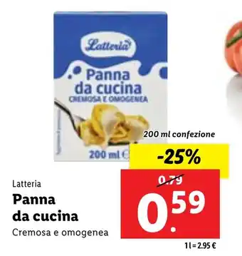 Lidl Latteria Panna da cucina 200 ml confezione offerta