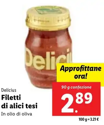 Lidl Delicius Filetti di alici tesi 90 g confezione offerta