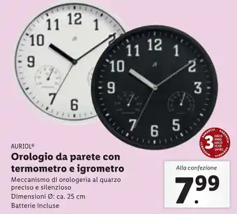 Lidl AURIOL Orologio da parete con termometro e igrometro offerta