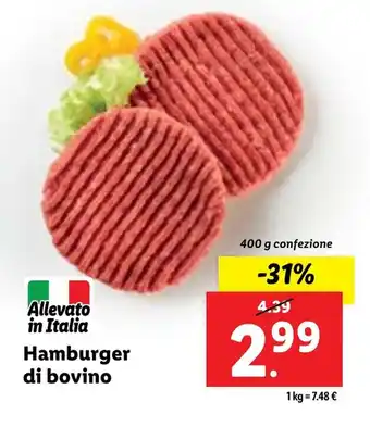 Lidl Hamburger di bovino 400 g confezione offerta