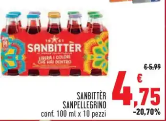 Conad SANBITTER SANPELLEGRINO conf. 100 ml x 10 pezzi offerta