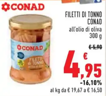 Conad FILETTI DI TONNO CONAD all'olio di oliva 300 g offerta