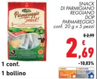 Conad SNACK DI PARMIGIANO REGGIANO DOP PARMAREGGIO conf. 20 g x 5 pezzi offerta