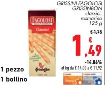 Conad GRISSINI FAGOLOSI GRISSINBON classici, rosmarino 125 g offerta
