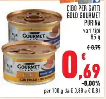 Conad CIBO PER GATTI GOLD GOURMET PURINA vari tipi 85 g offerta
