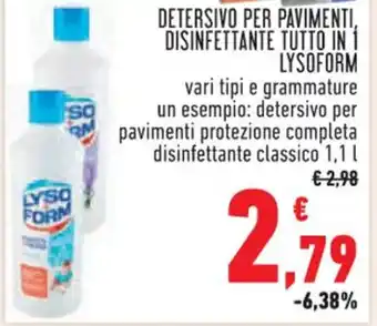 Conad DETERSIVO PER PAVIMENTI, DISINFETTANTE TUTTO IN 1 LYSOFORM 1,1 l offerta