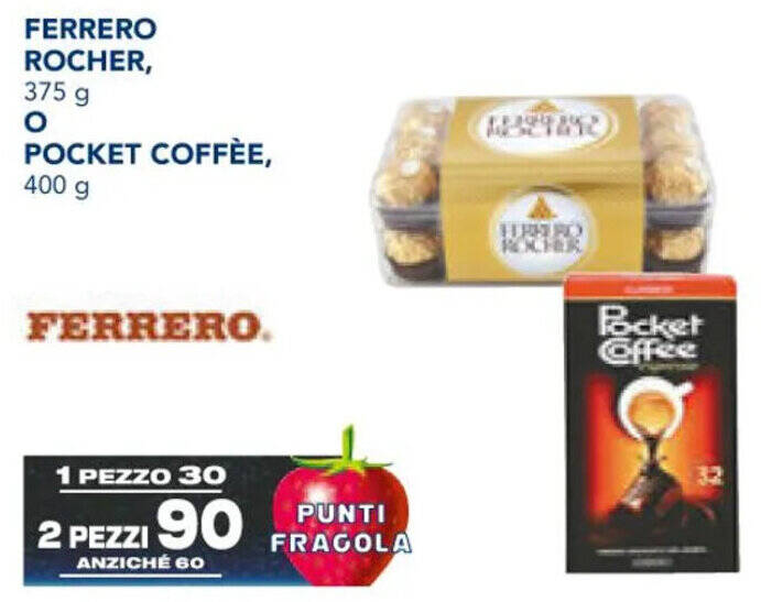 FERRERO ROCHER, 375 g O POCKET COFFÈE 400 g offerta di Esselunga