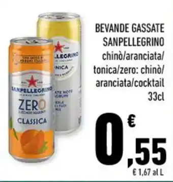 Conad BEVANDE GASSATE SANPELLEGRINO chinò/aranciata/ tonica/zero: chinò 33 cl offerta