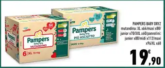 Conad PAMPERS BABY DRYZ mutandina: XL x64/maxi x80/ offerta