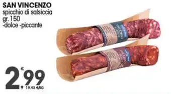 Quick Sisa SAN VINCENZO spicchio di salsiccia gr. 150 dolce, piccante offerta