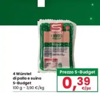 Eurospar 4 Würstel di pollo e suino S-Budget 100 g offerta