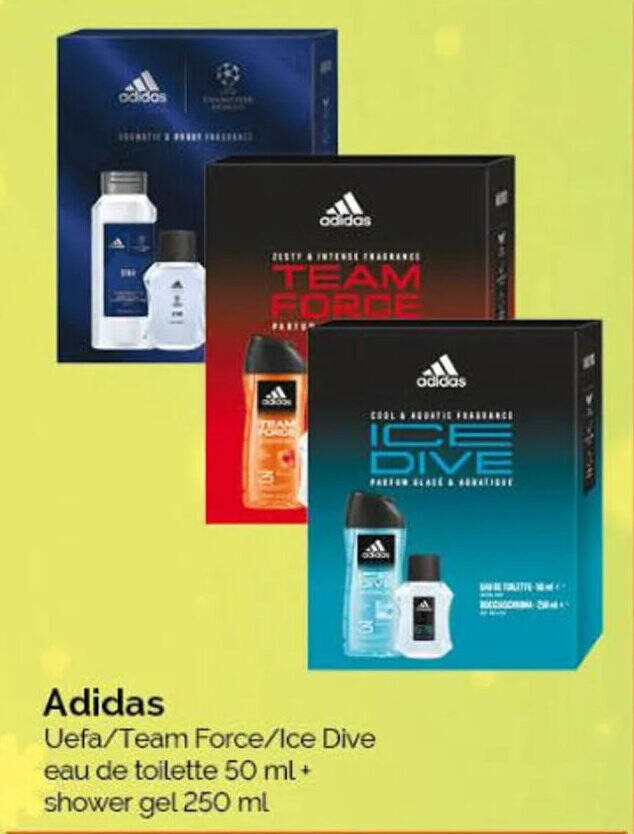 Adidas Uefa/Team Force/Ice Dive eau de toilette 50 ml + shower gel 250