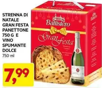 DPiù STRENNA DI NATALE GRAN FESTA PANDORO 750 G E VINO SPUMANTE DOLCE 750 ml offerta