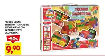 GIOCO LEGNO TRENINO TRAINABILE ARCOBALENO CON 14 BLOCCHETTI GEOMETRICI