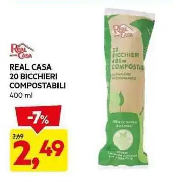 DPiù REAL CASA 20 BICCHIERI COMPOSTABILI 400 ml offerta