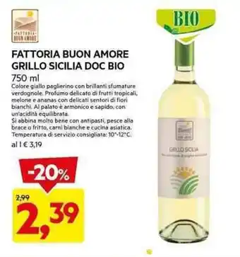 FATTORIA BUON AMORE GRILLO SICILIA DOC BIO 750 ml
