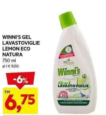 DPiù WINNI'S GEL LAVASTOVIGLIE LEMON ECO NATURA 750 ml offerta