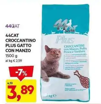 44CAT CROCCANTINO PLUS GATTO CON MANZO 1500 g