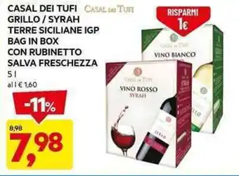 DPiù CASAL DEI TUFI GRILLO/SYRAH TERRE SICILIANE IGP BAG IN BOX CON RUBINETTO SALVA FRESCHEZZA 5 l offerta