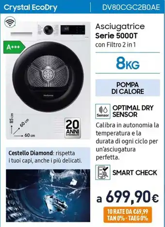Unieuro Samsung Crystal EcoDry DV80CGC2B0AE offerta