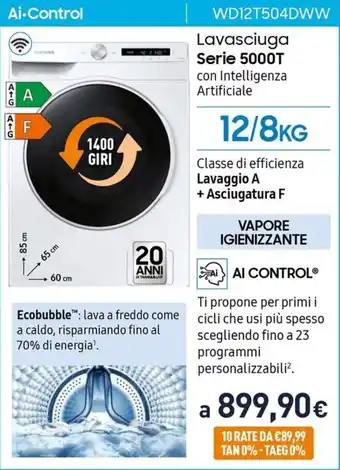 Unieuro Samsung Ai-Control WD12T504DWW offerta