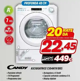 Fiducia & Convenienza Candy Smart Pro CSO4 H7A1DE-S Asciugatrice Libera Installazione Caricamento Frontale 7 Kg A+ Bianco offerta