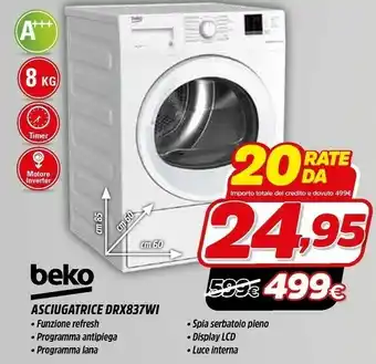 Fiducia & Convenienza Beko DRX837WI Asciugatrice Libera Installazione Caricamento Frontale Bianco 8 Kg A+++ offerta