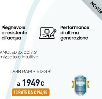 Unieuro Samsung Galaxy Z Fold3 5G 512GB Phantom Silver RAM 12GB Display 6,2"/7,6" Dynamic AMOLED 2X offerta