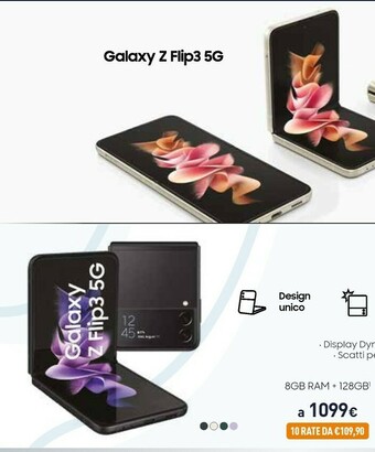 Unieuro Samsung Galaxy Z Flip3 5G 128GB Green RAM 8GB Display 1,9" Super AMOLED/6,7" Dynamic AMOLED 2X offerta