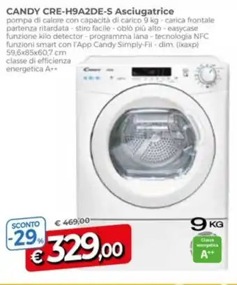 Famila Superstore CANDY CRE-H9A2DE-S Asciugatrice offerta