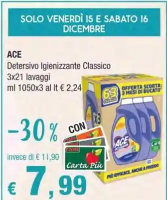Crai ACE Detersivo Igienizzante Classico 3x21 lavaggi offerta