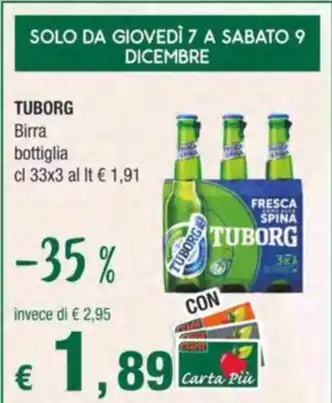 Crai TUBORG Birra bottiglia cl 33x3 offerta