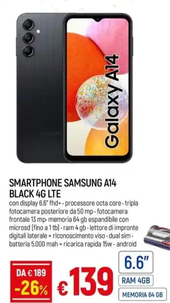 Galassia SMARTPHONE SAMSUNG A14 BLACK 4G LTE offerta